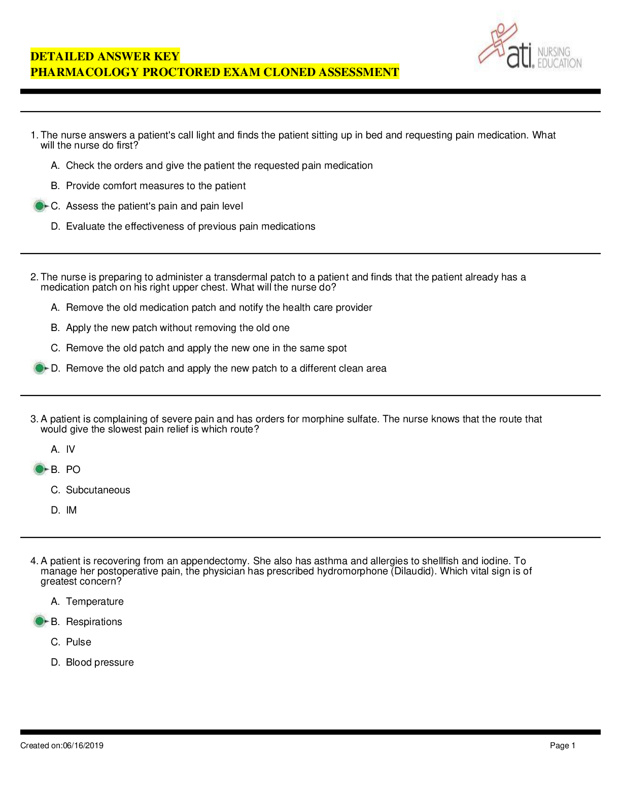 Preview image for DETAILED ANSWER KEY PHARMACOLOGY PROCTORED EXAM CLONED ASSESSMENT